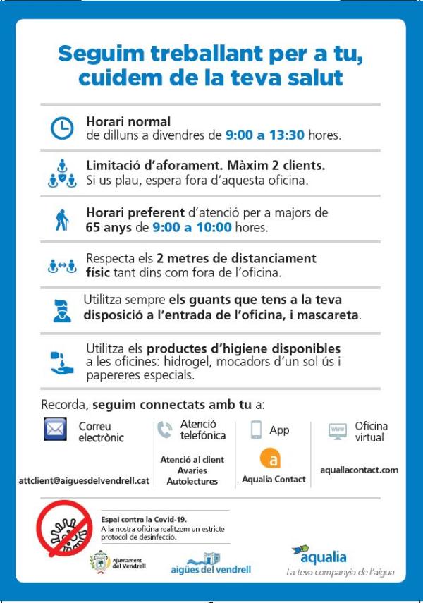 aigües del vendrell torna a obrir les oficines per a tu el dia 1 de juny