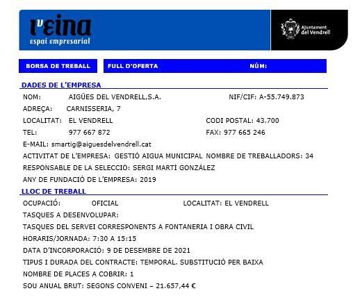 OFERTA DE TREBALL